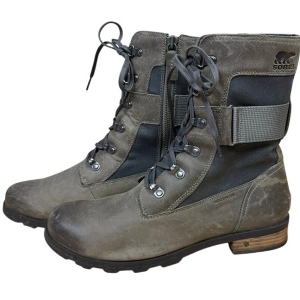 Sorel Emelie Conquest Waterproof Boots Leather Lace Up Side Zip NL3042-052 SZ 10